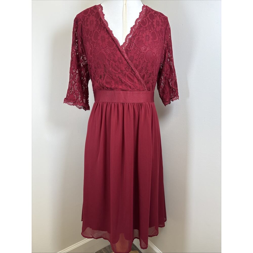 Special Occasion Plus Size Dress Burgundy Lace Chiffon Knee Length 18 Whimsigoth